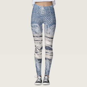 Faded Ripped Jeans Texture Leggings