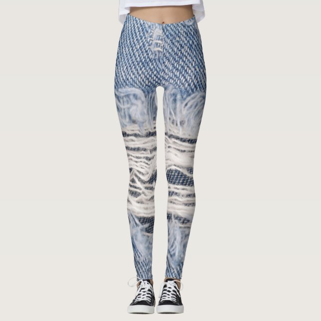Faded Ripped Jeans Texture Leggings (Front)