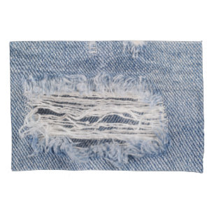 Faded Ripped Jeans Texture Pillowcase
