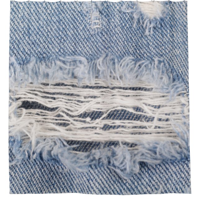 Faded Ripped Jeans Texture Shower Curtain (Front)