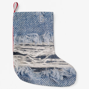 Faded Ripped Jeans Texture Small Christmas Stocking
