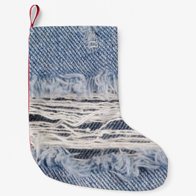 Faded Ripped Jeans Texture Small Christmas Stocking (Front)
