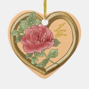 Faded Rose Bevel Heart Ceramic Tree Decoration