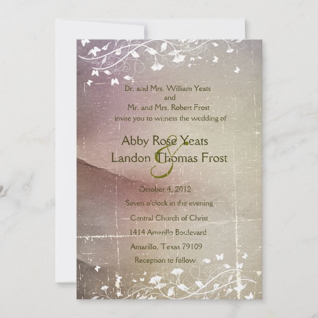 Faded Rose Parchment Wedding Invitation (Front)