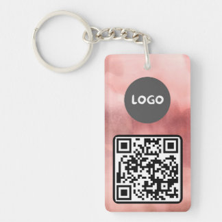 Faded Rose Pink Business Logo & QR Code Key Ring