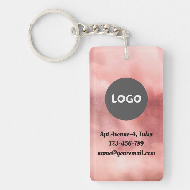 Faded Rose QR Code & Business Logo Double-Sided Key Ring (Front)