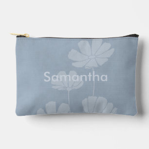 Faded Silhouette of Cosmos Flowers on Pale Blue Accessory Pouch