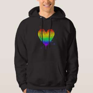 Faded Style Hand Drawn Rainbow He Gay Pride Paint Hoodie