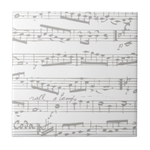 Faded Subtle Black and white musical notes Tile