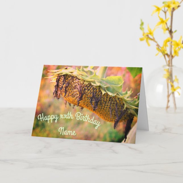 Faded Sunflower Floral Personalised Birthday  Card (Yellow Flower)