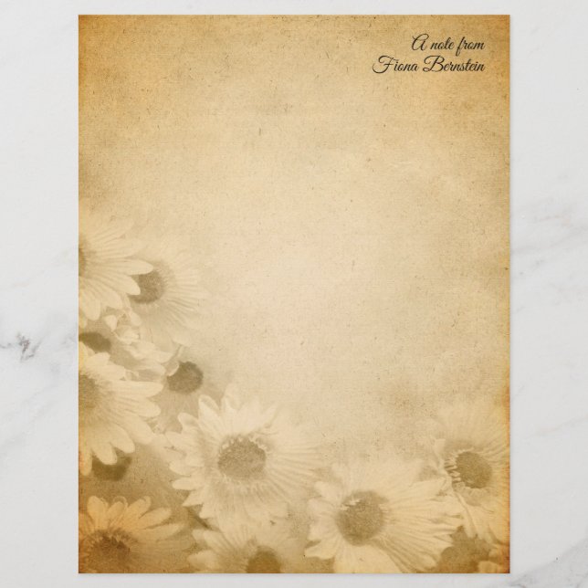 Faded Sunflower Rustic Personalised Stationery (Front)