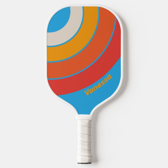 Faded Surf Blue Circle Stripe with Name Pickleball Paddle (Front)