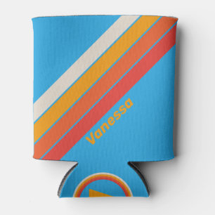 Faded Surf Blue Stripes with Name Can Cooler