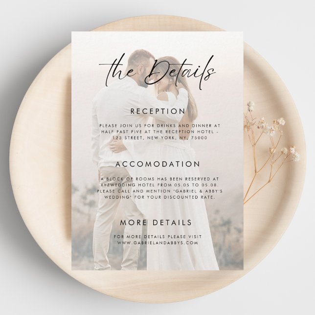 Faded Transparent Light Photo Wedding Details Enclosure Card (Creator Uploaded)