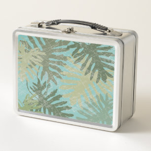 Faded Tropical Leaves Metal Lunch Box