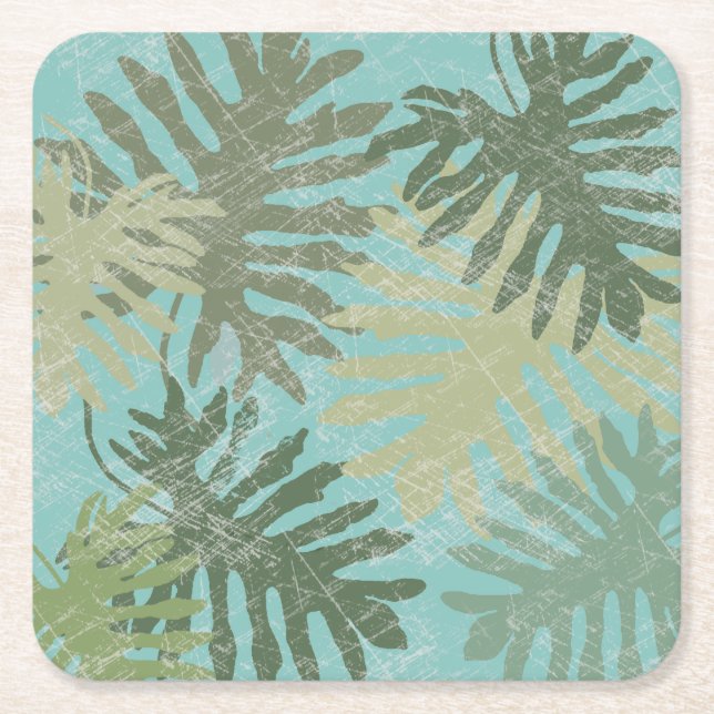 Faded Tropical Leaves Square Paper Coaster (Front)