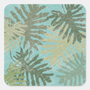 Faded Tropical Leaves Square Sticker