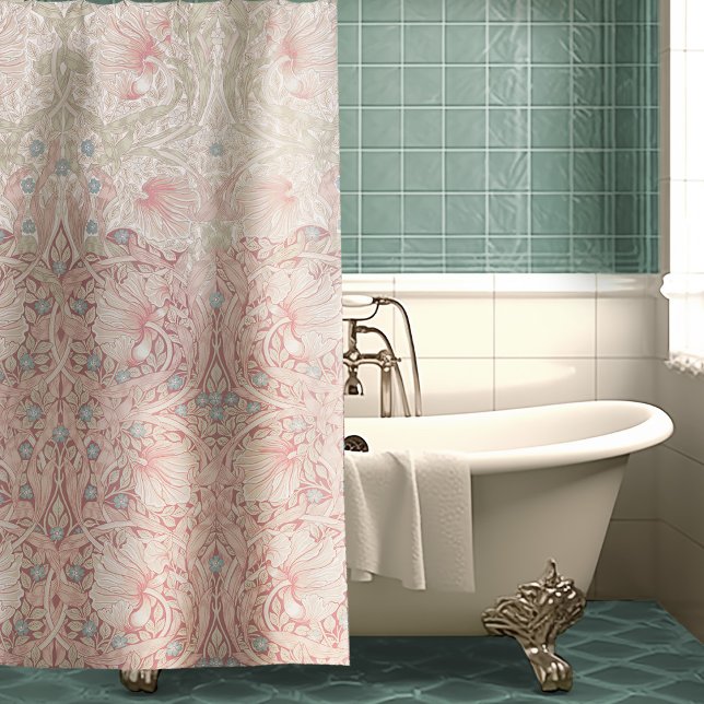 Faded Two-Tone Pimpernel Dusty Pink & Blue Morris Shower Curtain (Creator Uploaded)