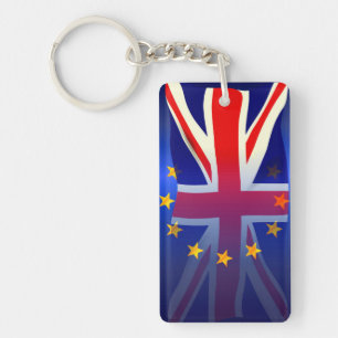Faded Union Jack Over EU Flag Key Ring