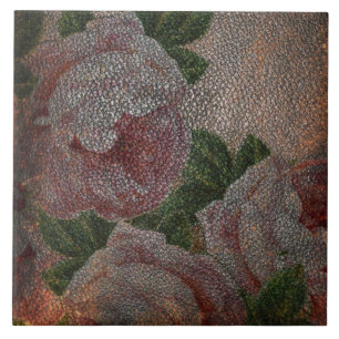 Faded Victorian Pink Roses and Antique Leather Tile