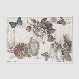 Faded Vintage Butterflies and Roses Decoupage Tissue Paper
