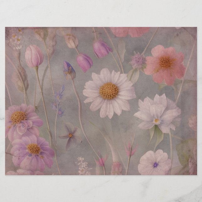 Faded Vintage Flowers Scrapbook Paper (Front)