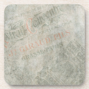 Faded Vintage Paper Parisian Advertisement Collage Coaster
