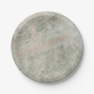 Faded Vintage Paper Parisian Advertisement Collage Paper Plate