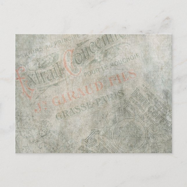 Faded Vintage Paper Parisian Advertisement Collage Postcard (Front)