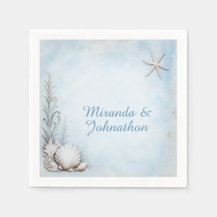 Faded Vintage Starfish Seashells Beach Theme Napkin