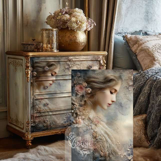 Faded Whispers Romantic Rose Shabby Chic Portrait  Tissue Paper (Faded Whispers, Romantic Portrait Art, Shabby Chic, vintage Rose Floral Decoupage Tissue Paper.)