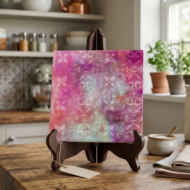 Faded White Damask Boho Pink Purple Watercolor Tile (Creator Uploaded)