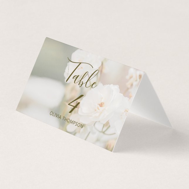 Faded White Roses Photo Wedding Table Place Card (Front)