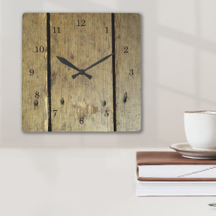 Faded Wood Planks Square Wall Clock