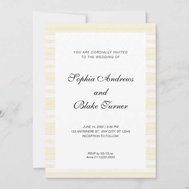 Faded Yellow and White Stripes Modern Wedding Invitation (Front)