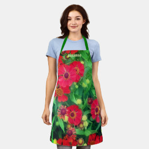Faded Zinnia Flowers Nature Personalised Apron