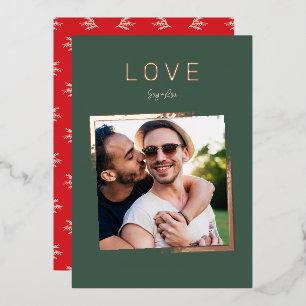 FADING FRAME photo   simple LOVE   ROSE GOLD Foil Holiday Card