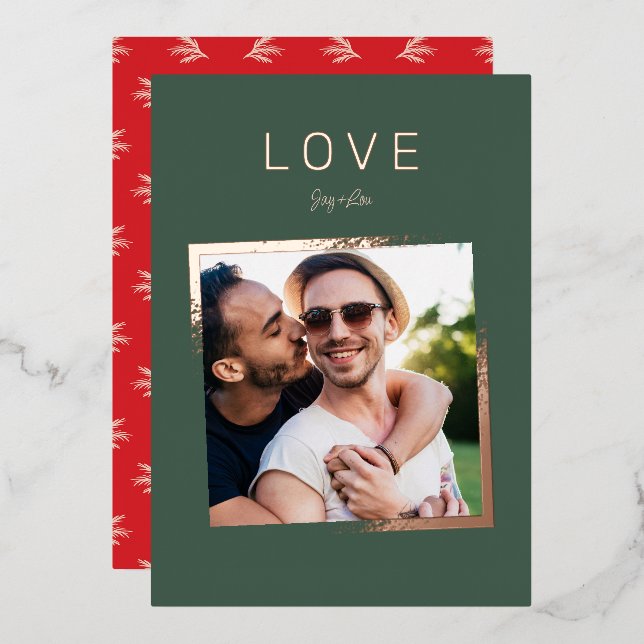 FADING FRAME photo | simple LOVE | ROSE GOLD Foil Holiday Card (Front/Back)