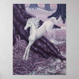 Fading Horse Galloping Among Giant Amethyst Trees Poster