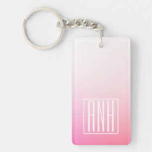 Fading Pinks Ombre Gradation & Your Initials Key Ring