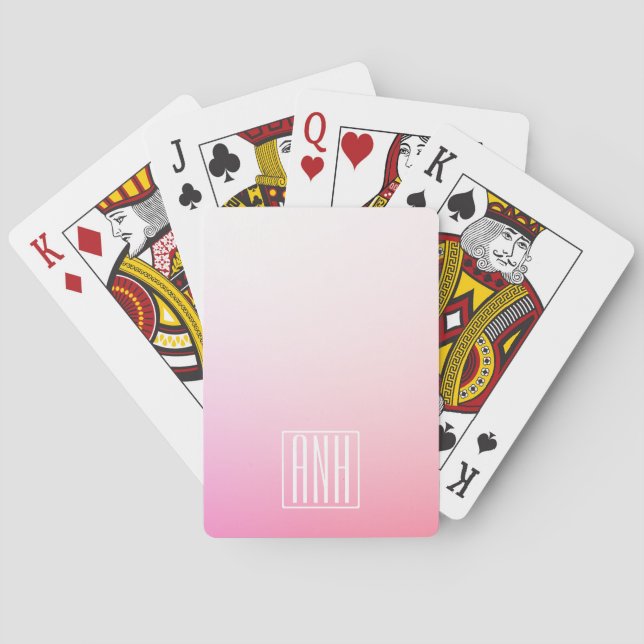 Fading Pinks Ombre Gradation & Your Initials Playing Cards (Back)