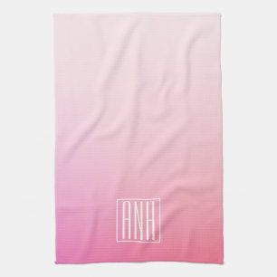 Fading Pinks Ombre Gradation & Your Initials Tea Towel