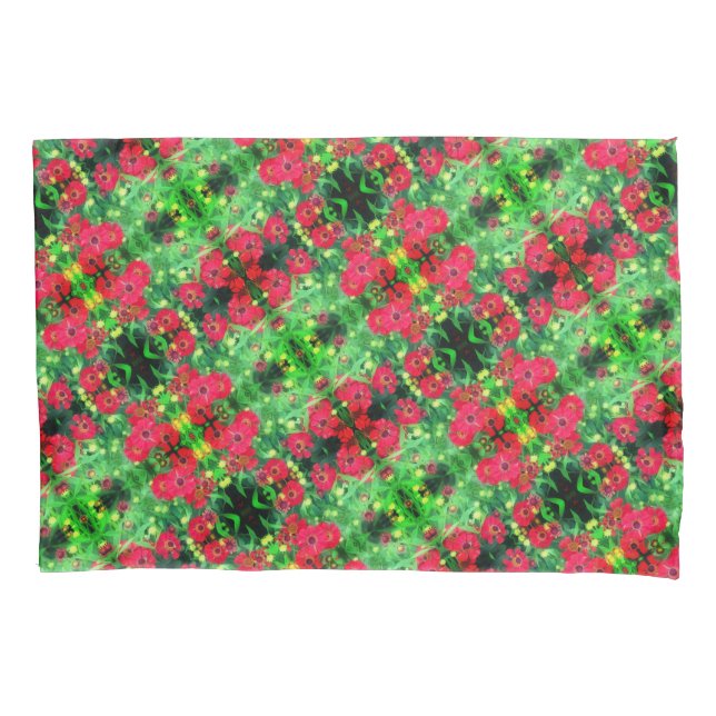 Fading Red Zinnia Flowers Abstract Pattern Pillowcase (Front)
