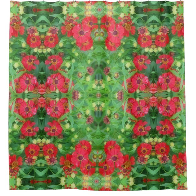 Fading Red Zinnia Flowers Abstract Pattern    Shower Curtain (Front)