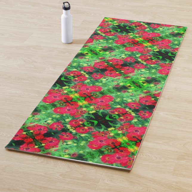 Fading Red Zinnia Flowers Abstract Pattern       Yoga Mat (In Situ)