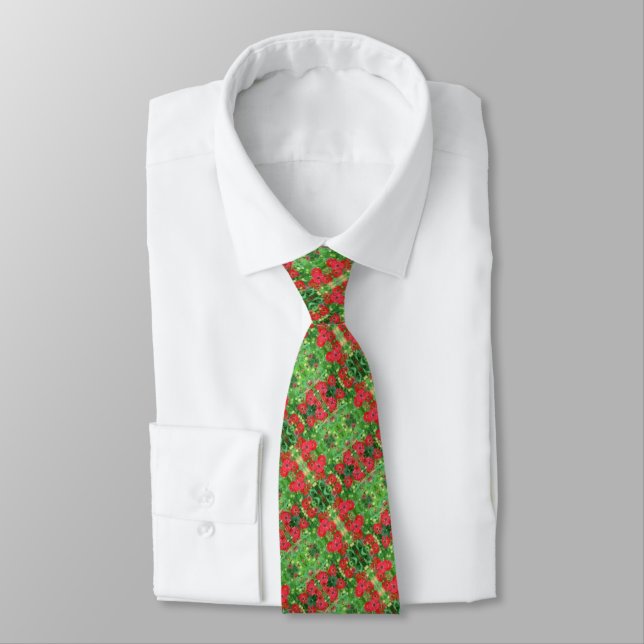 Fading Red Zinnia Flowers Small Pattern        Tie (Tied)