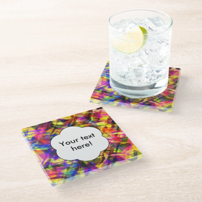 Fading shapes colourful abstract design glass coaster (Angled)