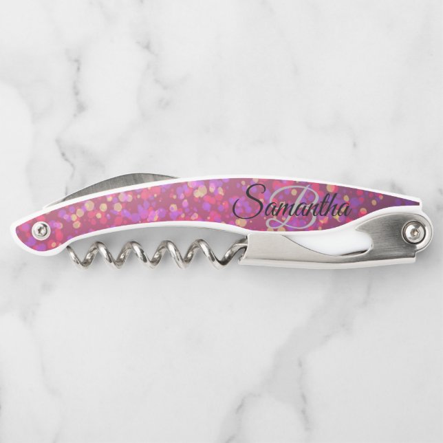 Fading Stylish Monogram Glitter Waiter's Corkscrew (Back)