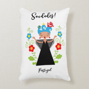 Fado woman singer with Portuguese caravel ships  Decorative Cushion