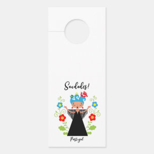 Fado woman singer with Portuguese caravel ships Door Hanger